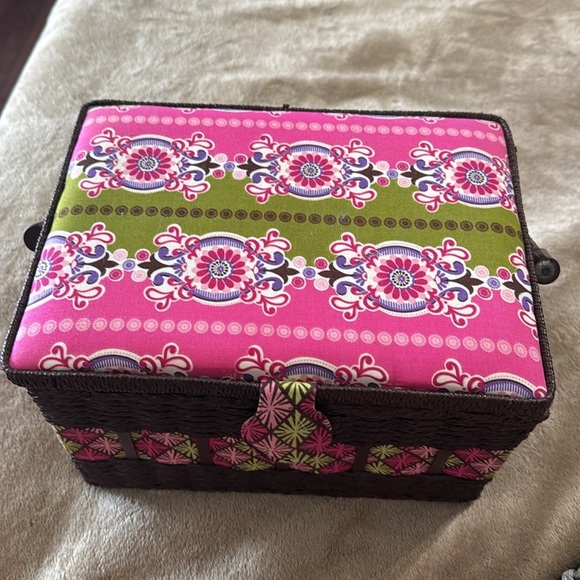 Sew Box Pink and Brown Woven Storage Basket - Picture 2 of 9